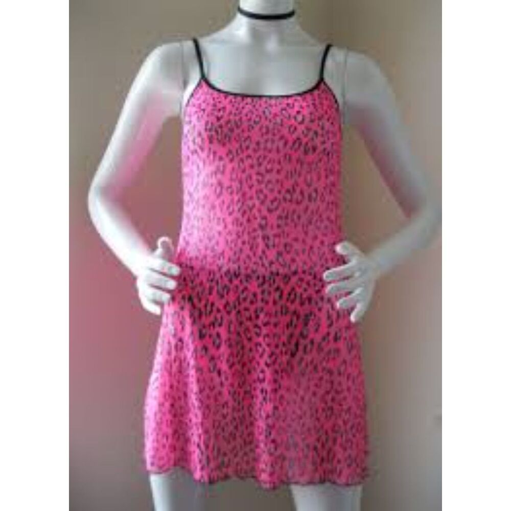 Vintage 90s Victoria’s Secret Pink Leopard Chemise Slip Dress, Size Small, NWOT